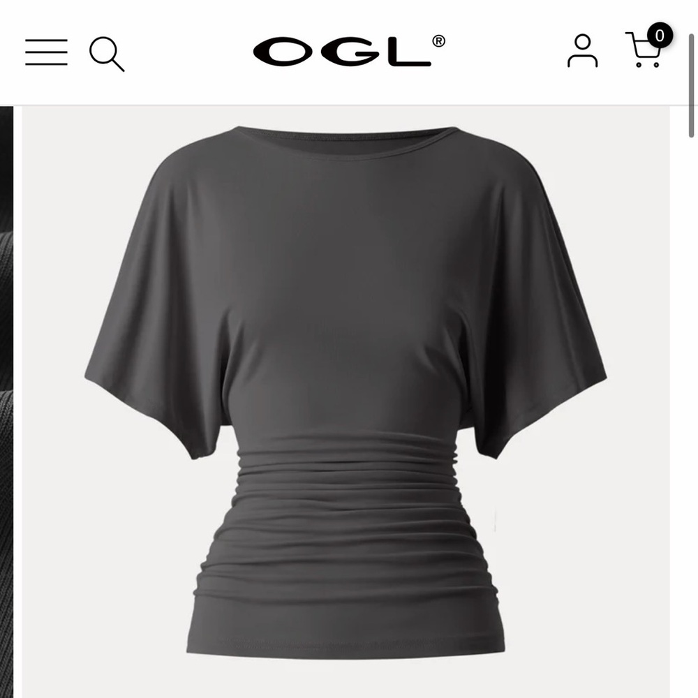 NWT - SHADOW - Effortless Boatneck Batwing Sleeve Side Ruched Top